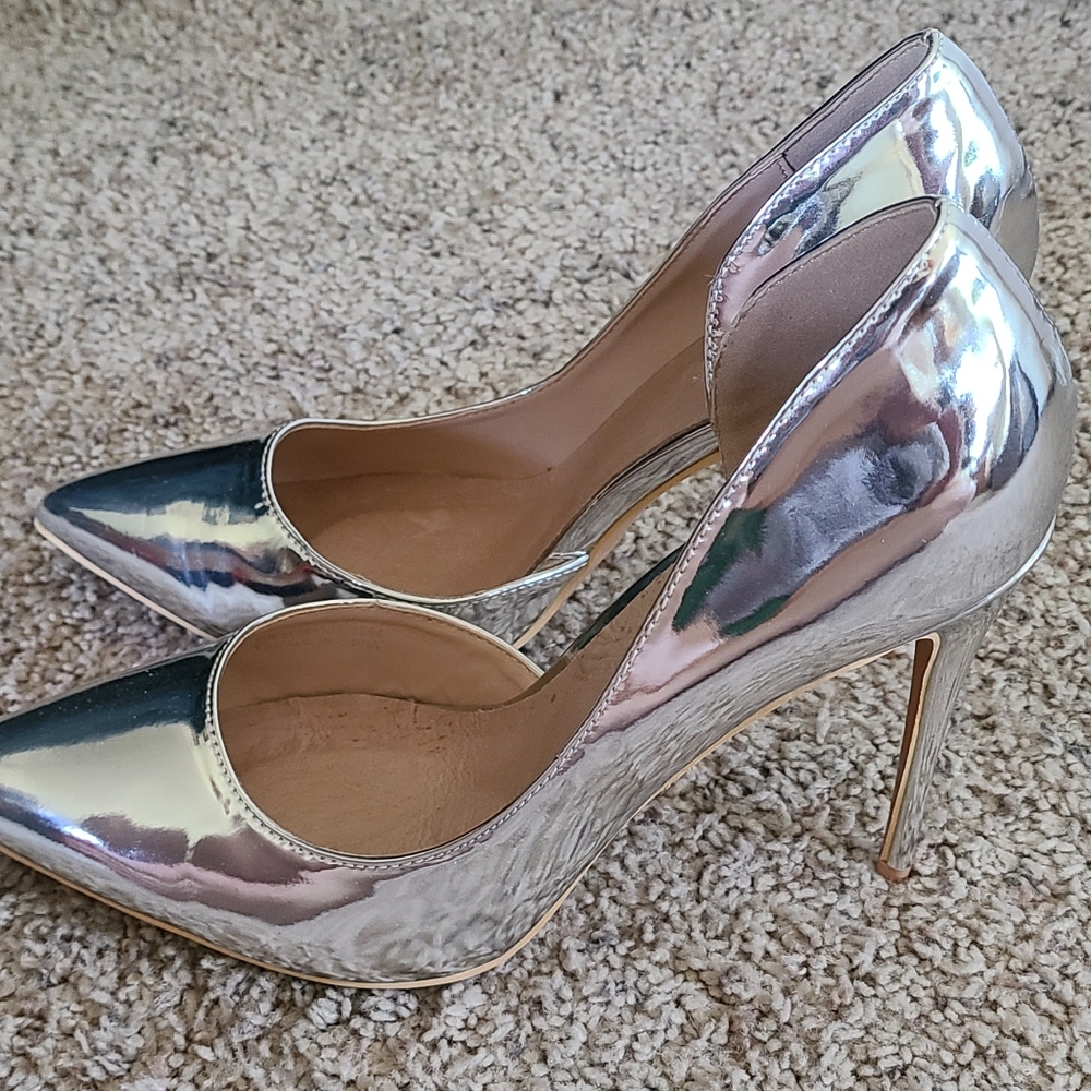 Silver mirrored metallic heels